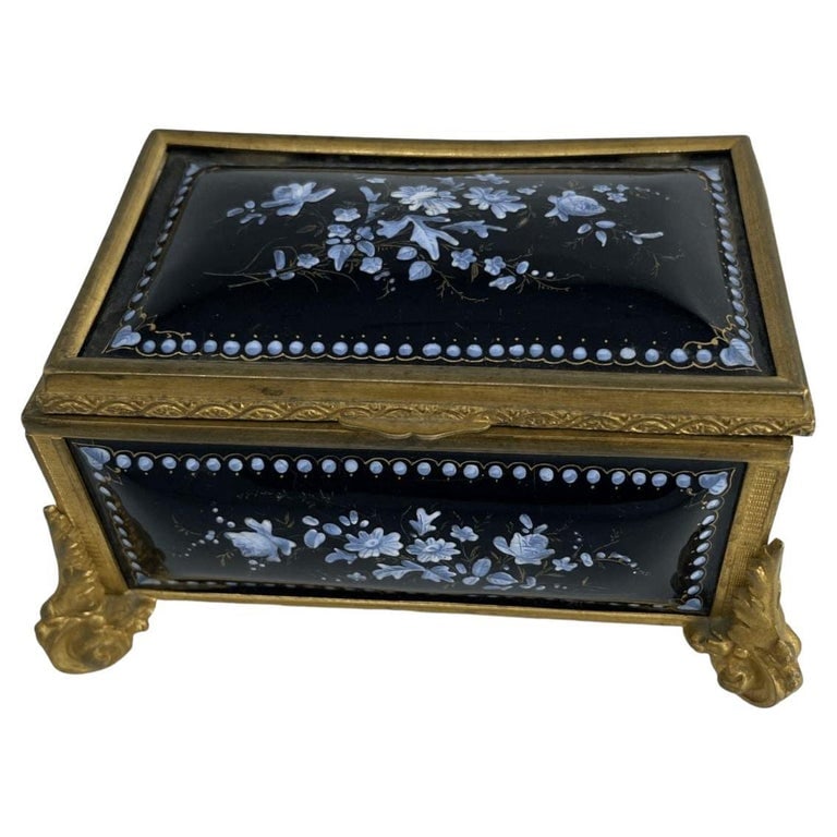 19th C Limoges Hand Painted Porcelain Keepsake Box W Brass Footing - 2