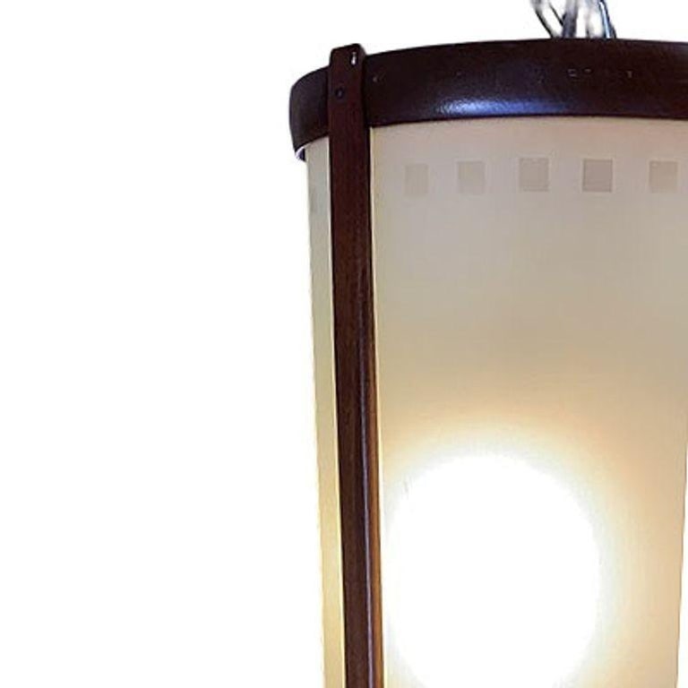 Mid-century Nakashima Style Teak Cylinder Pendant w/ Frosted Shade, 3 Available - 12