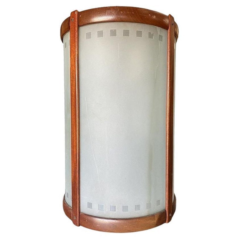 Mid-century Nakashima Style Teak Cylinder Pendant w/ Frosted Shade, 3 Available - 2
