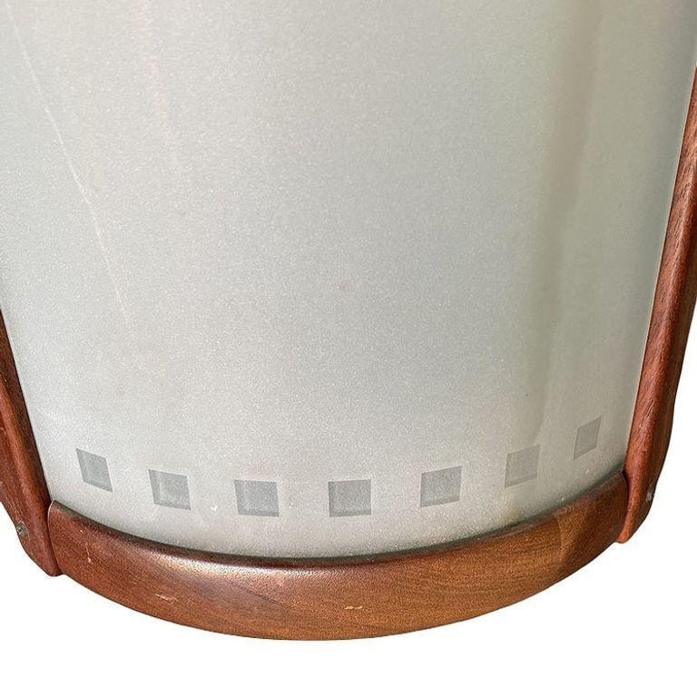 Mid-century Nakashima Style Teak Cylinder Pendant w/ Frosted Shade, 3 Available - 7