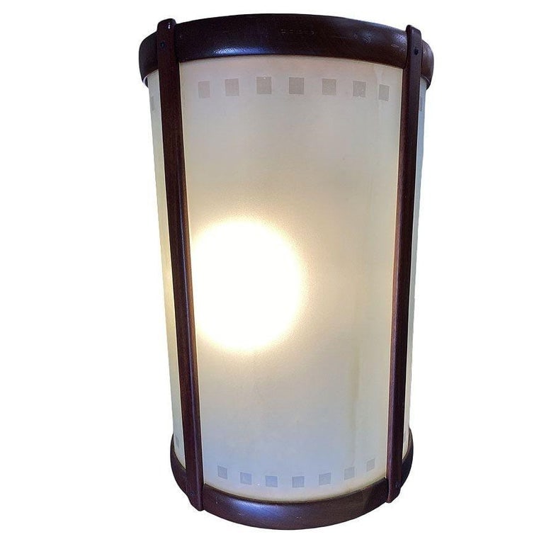 Mid-century Nakashima Style Teak Cylinder Pendant w/ Frosted Shade, 3 Available - 9