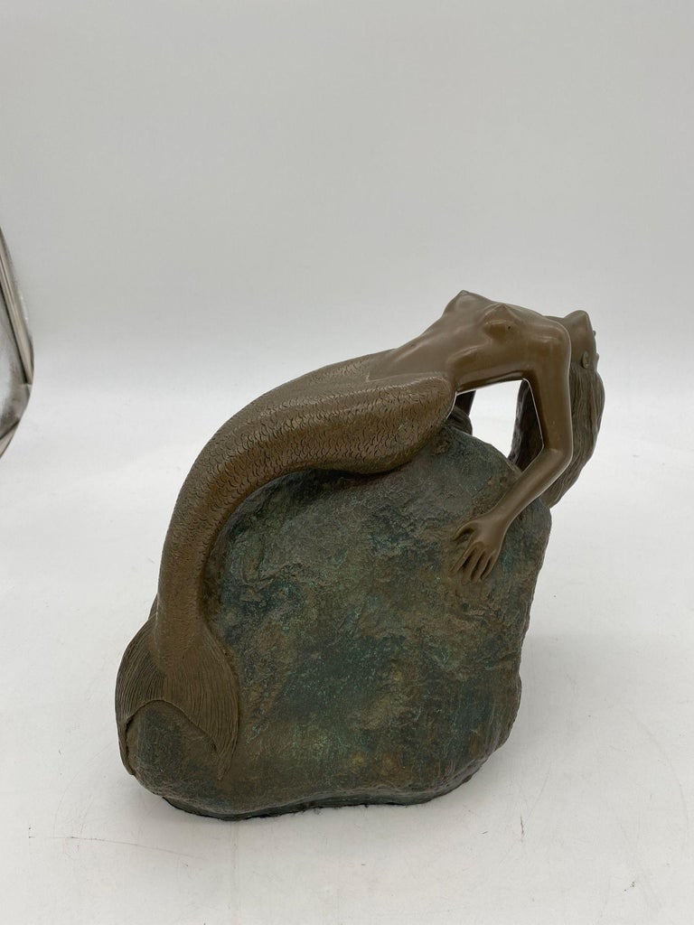 Bronze Mermaid Siren Statue on Beach Rock by James Siebert - 3