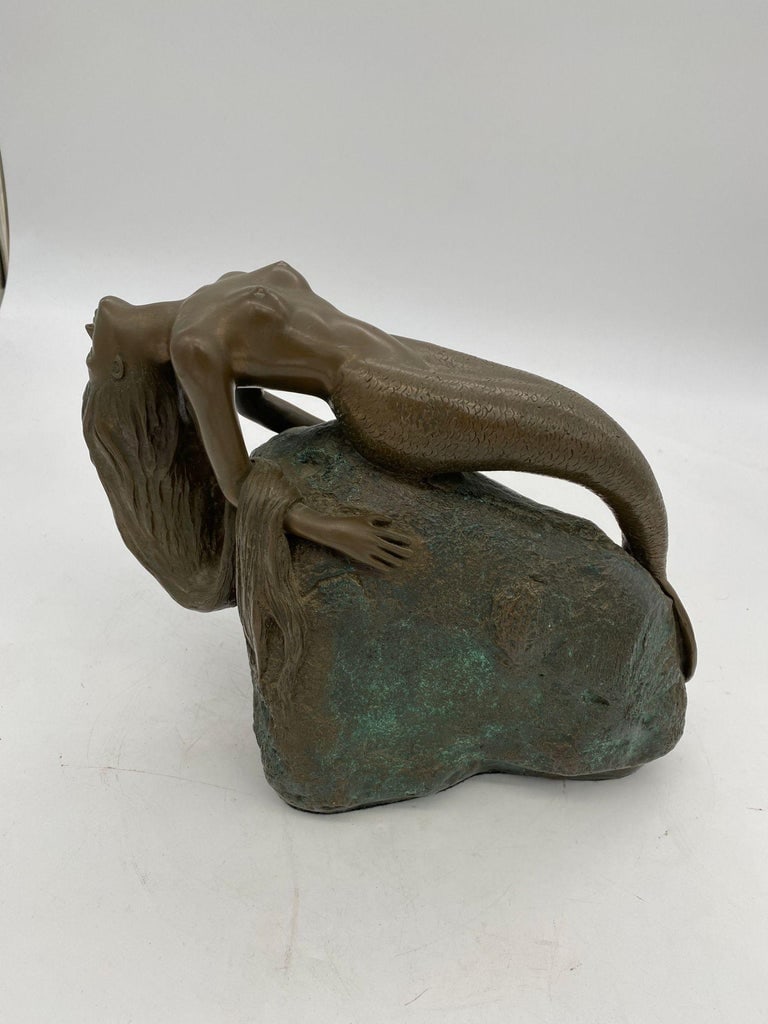 Bronze Mermaid Siren Statue on Beach Rock by James Siebert - 4