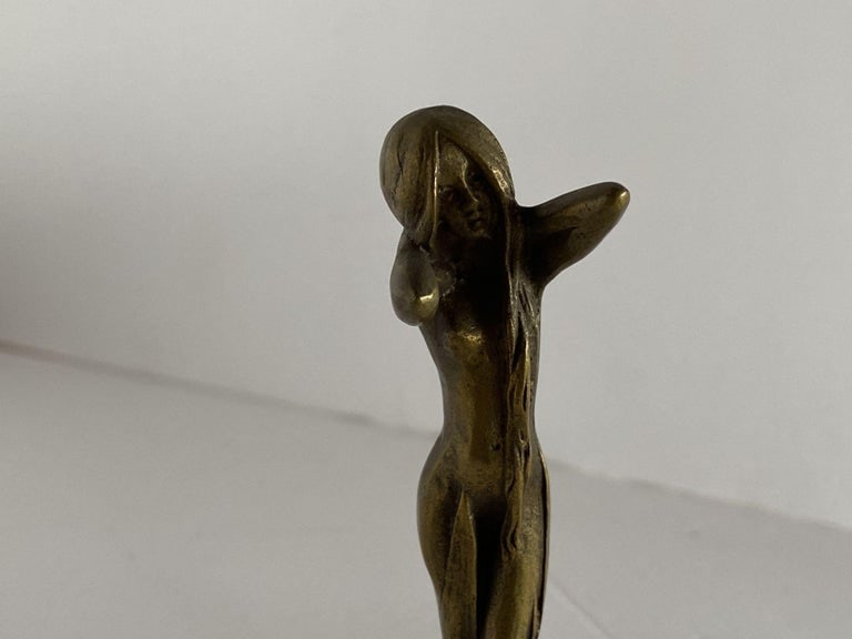 Bronze Letter Wax Seal Stamp Featuring Nude Bathing Women Art Nouveau - 3