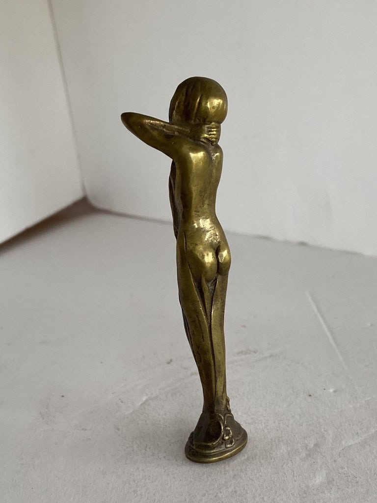 Bronze Letter Wax Seal Stamp Featuring Nude Bathing Women Art Nouveau - 4
