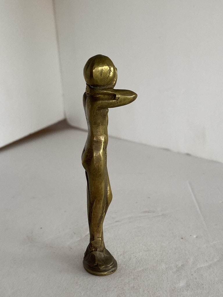 Bronze Letter Wax Seal Stamp Featuring Nude Bathing Women Art Nouveau - 5