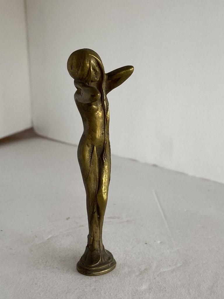 Bronze Letter Wax Seal Stamp Featuring Nude Bathing Women Art Nouveau - 6