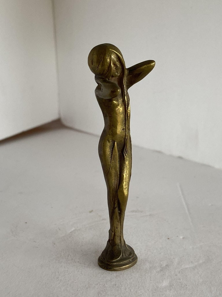 Bronze Letter Wax Seal Stamp Featuring Nude Bathing Women Art Nouveau - 7