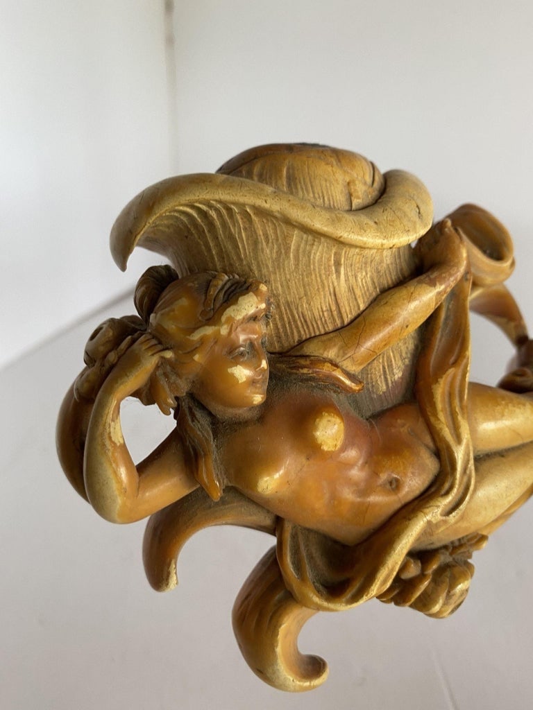 Rare Carved Hand Nude Goddess Meerschaum Pipe in Case, Circa 1890 - 3