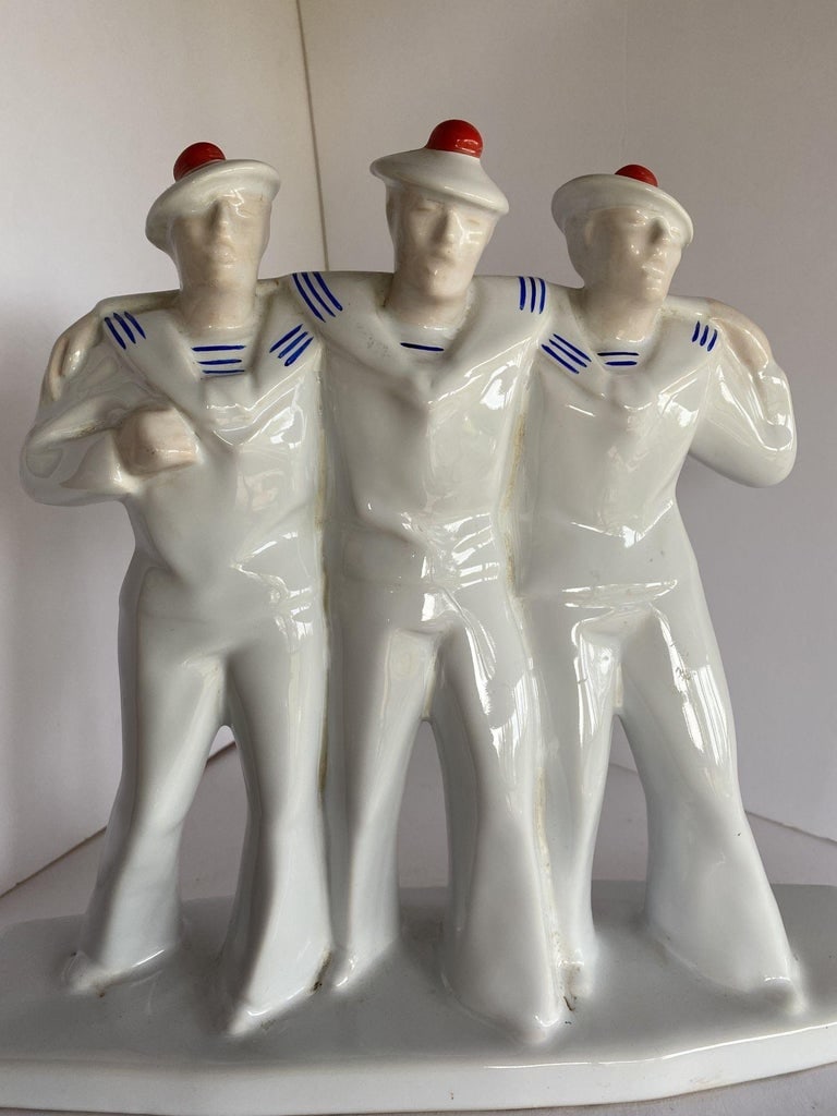 Art Deco Sailors on Leave Earthenware Ceramic Sculpture by Edouard Cazea - 10