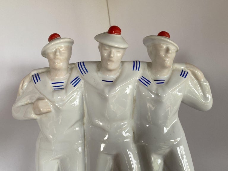 Art Deco Sailors on Leave Earthenware Ceramic Sculpture by Edouard Cazea - 3