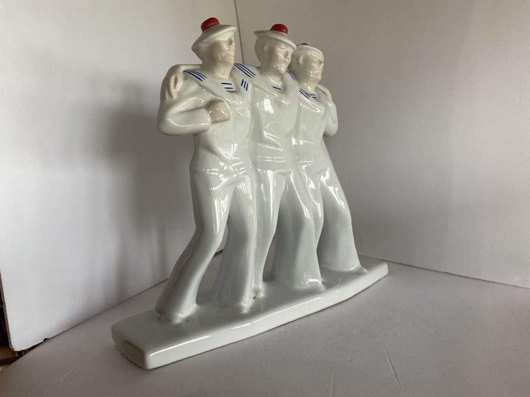 Art Deco Sailors on Leave Earthenware Ceramic Sculpture by Edouard Cazea - 5