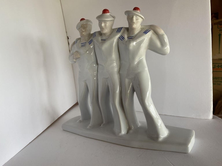 Art Deco Sailors on Leave Earthenware Ceramic Sculpture by Edouard Cazea - 6