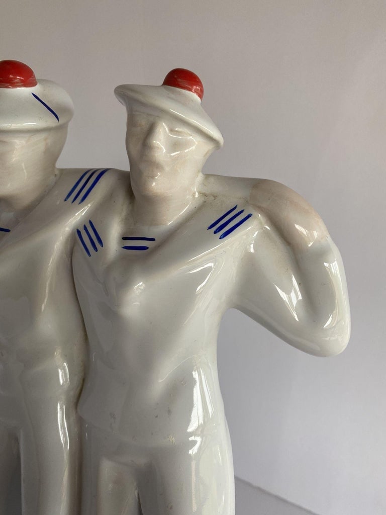 Art Deco Sailors on Leave Earthenware Ceramic Sculpture by Edouard Cazea - 7