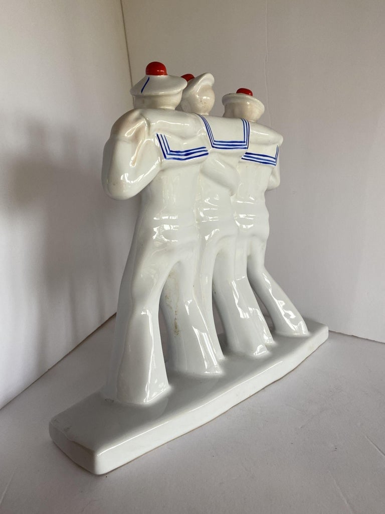 Art Deco Sailors on Leave Earthenware Ceramic Sculpture by Edouard Cazea - 8