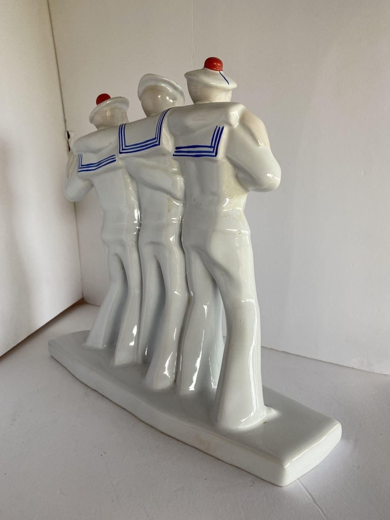 Art Deco Sailors on Leave Earthenware Ceramic Sculpture by Edouard Cazea - 9