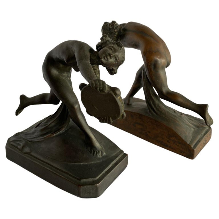 Art Nouveau Nude Female Nymph Cast Bronze Bookends, Pair - 2