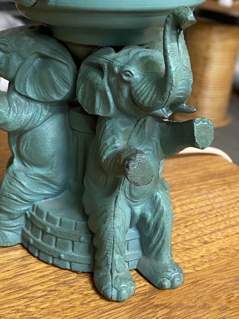 Art Deco Spelter Metal Elephant Lamp with Crackle Shade by A.P.T. NY - 14