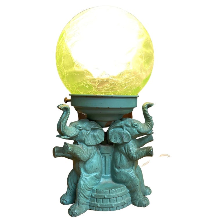 Art Deco Spelter Metal Elephant Lamp with Crackle Shade by A.P.T. NY - 2