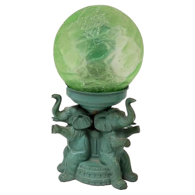 Art Deco Spelter Metal Elephant Lamp with Crackle Shade by A.P.T. NY - 3