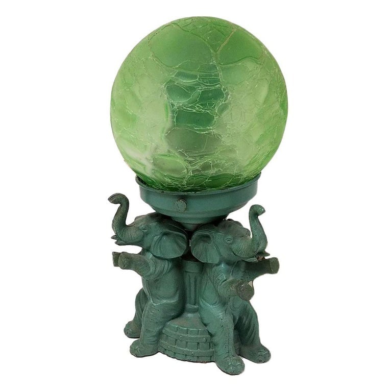 Art Deco Spelter Metal Elephant Lamp with Crackle Shade by A.P.T. NY - 5