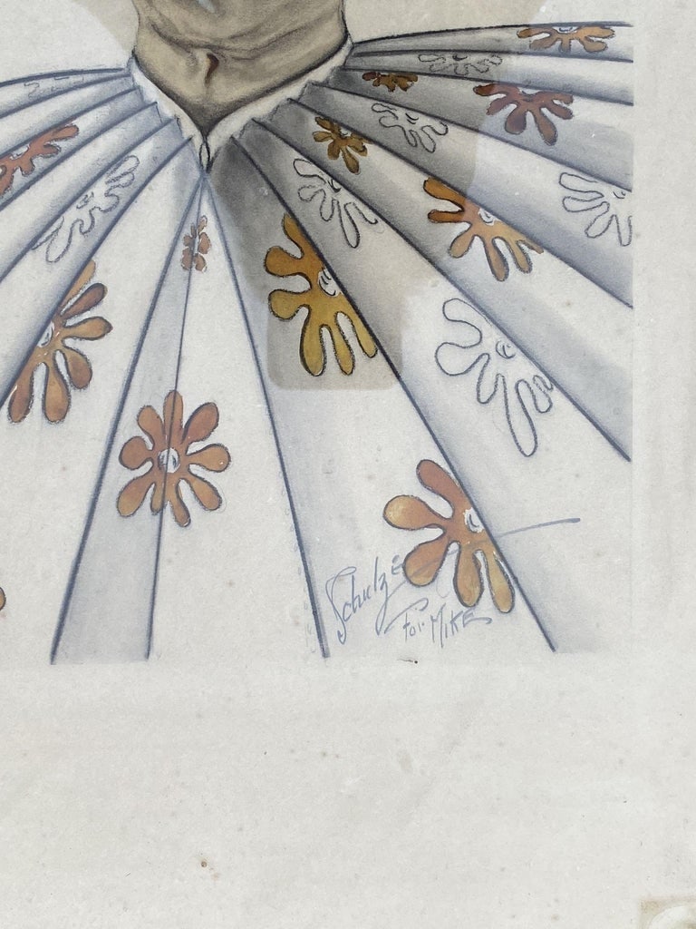 Post War Tropical Nude Color Pencil Drawling Signed Schultz - 5