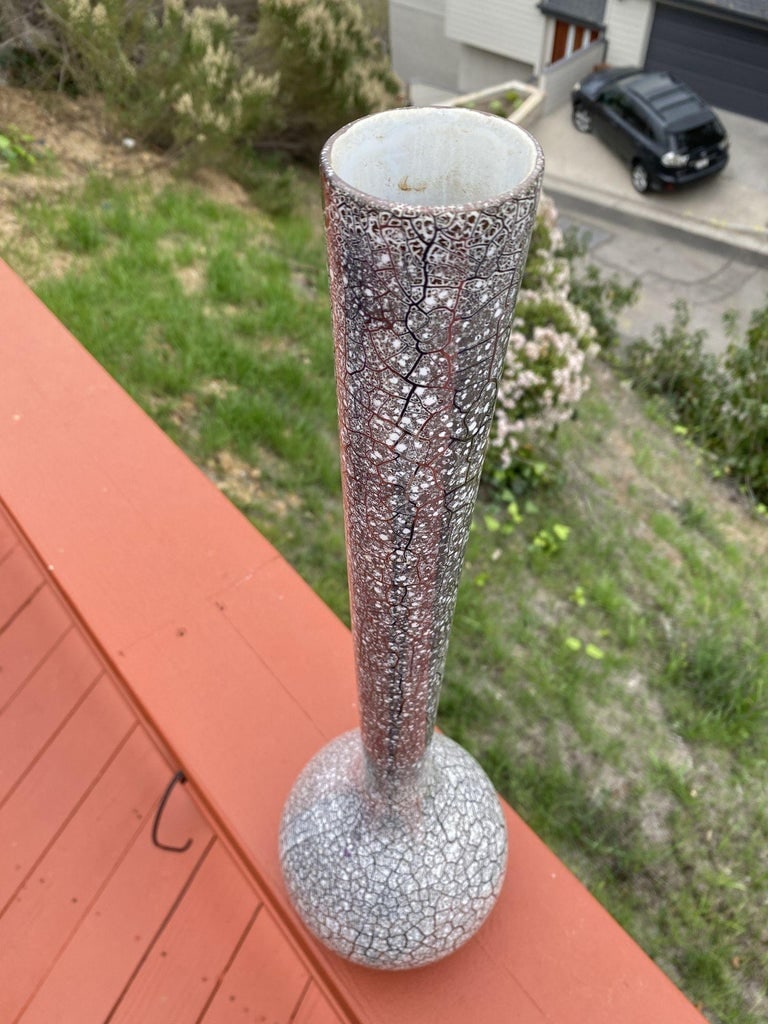 Large Mid Century Silver Crackle Vase by Royal Haeger - 3
