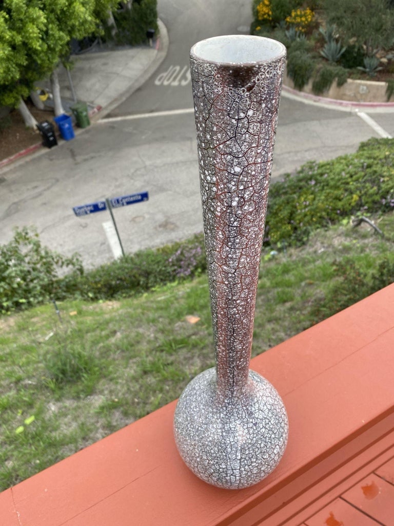 Large Mid Century Silver Crackle Vase by Royal Haeger - 5