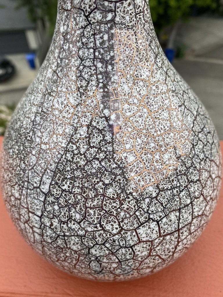 Large Mid Century Silver Crackle Vase by Royal Haeger - 9