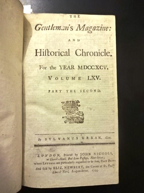 1795 Volume of Gentleman's Magazine Engravings History - 2