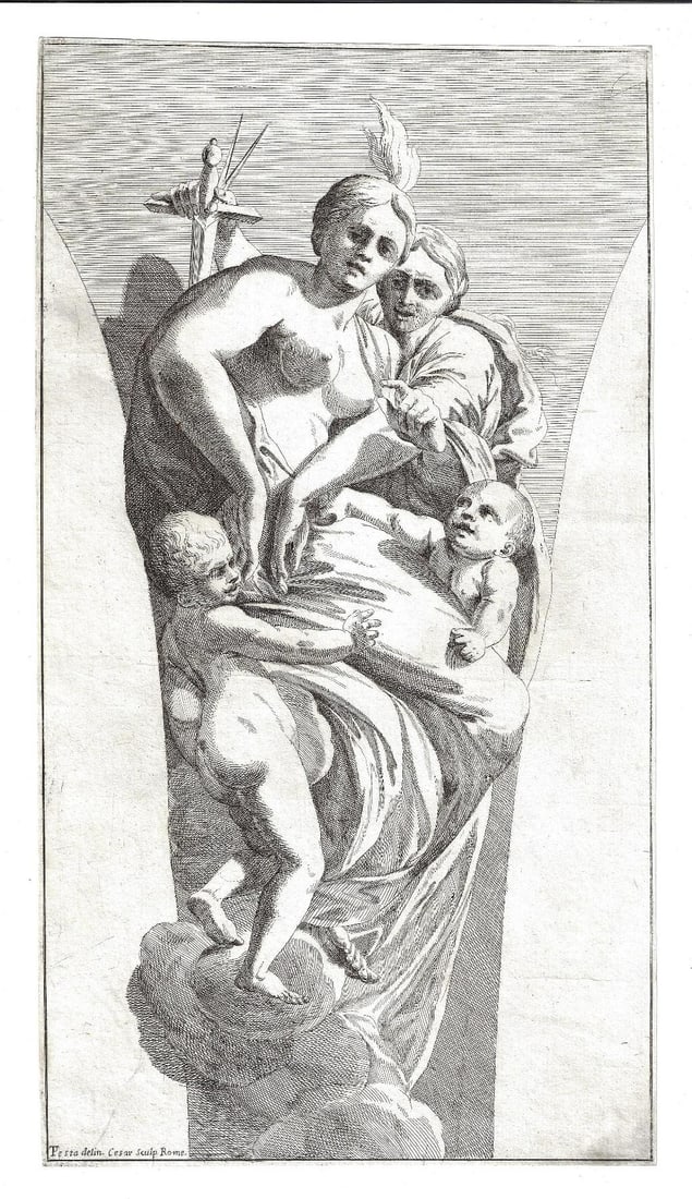 1640 Beautiful Engraving Giovanni Testa Justice and Charity (1 of 1)