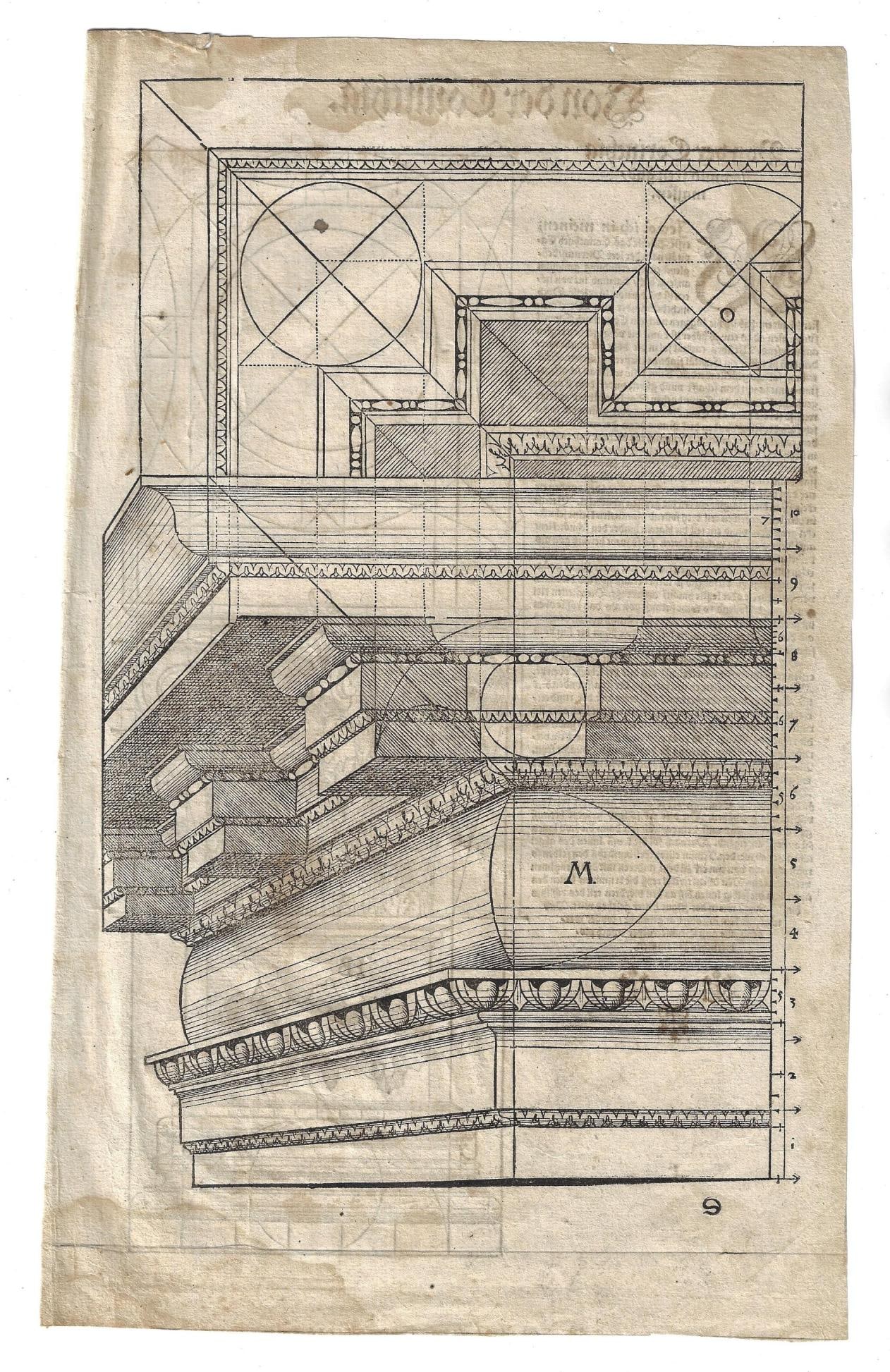 1579 Woodcut Leaf Architecture Hans Blum: Title: 1579 Woodcut Leaf Architecture Hans Blum Description: [Architecture] A leaf from "Ein Kunstrych Buch von Allerlen antiquiteten..", printed at Zurich by Chrystoffel Froschower (Froschauer),