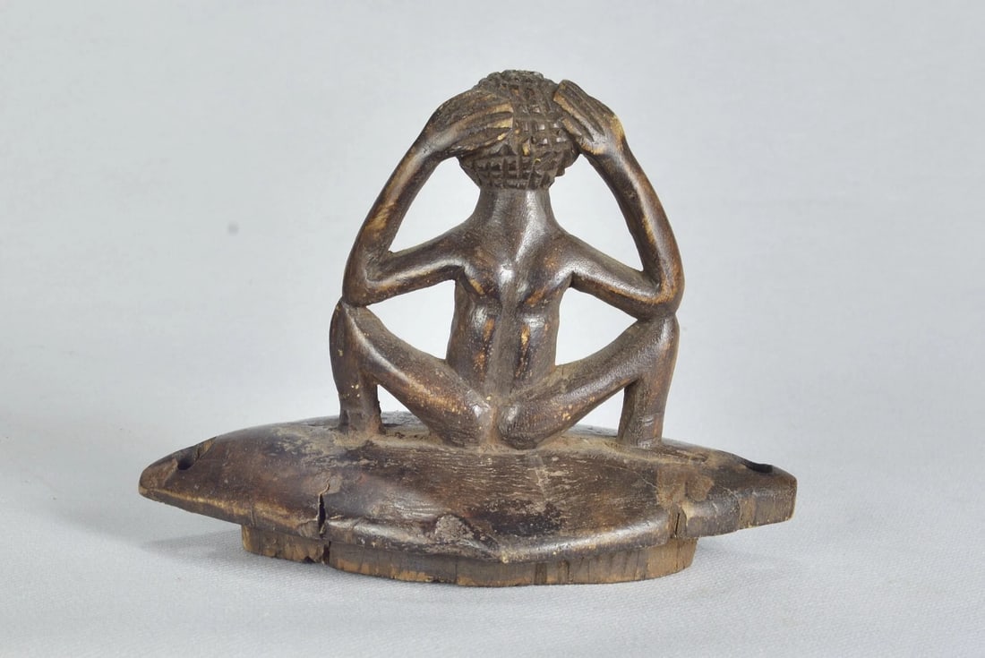 African Art LUBA or ZULA Anthropomorphic Wooden Box Lid Statue sculpture Congo - 5