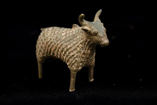 Zebu Bull figure - Dhokra Bronze - Orissa - India: Unique shaman mask of Himalayan bull. Powerfull wooden mask from India. In good condition with traces of wear and tear. The left horn is restored. Provenance: former private collection from Germany