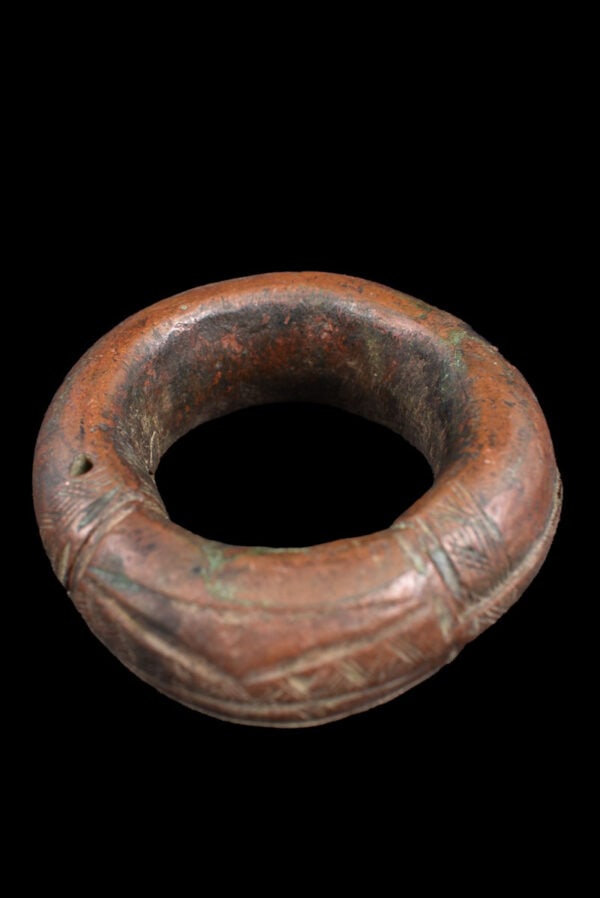 Bracelet / Currency - Bronze Manilla - West Africa: Old copper Manilla - West African trade currency. Manillas are (almost ring-like) bracelets, mostly in bronze or copper, very rarely of gold. They served as a kind of money or barter. They were also