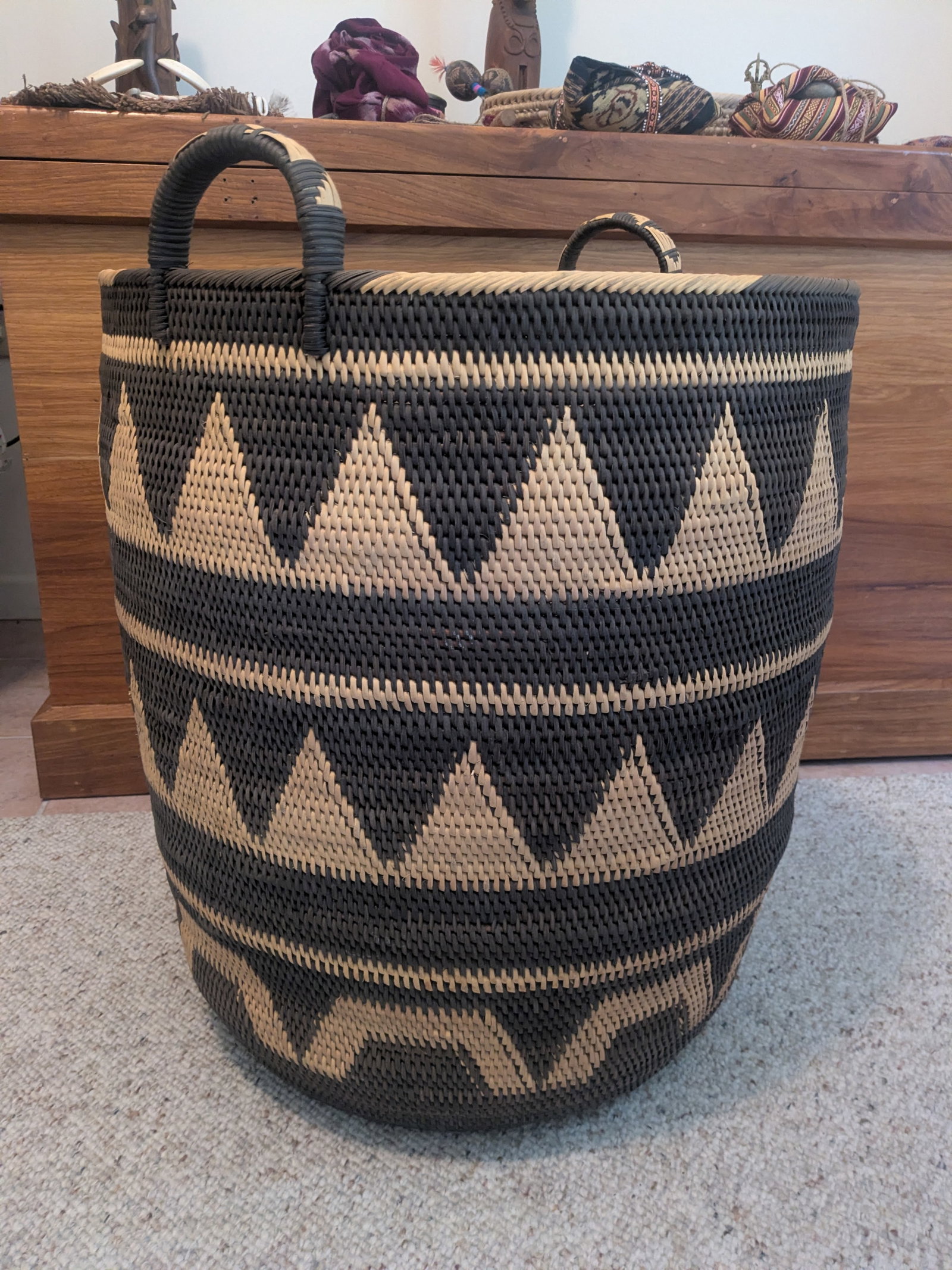 Buka Basket - Large Storage/Laundary: Title: Buka Basket - Large Storage/Laundary Description: Buka Baskets are hand-woven baskets orginally from Buka Island Papua New Guinea, now crafted in both Solomon Islands and New Guinea Highlands.