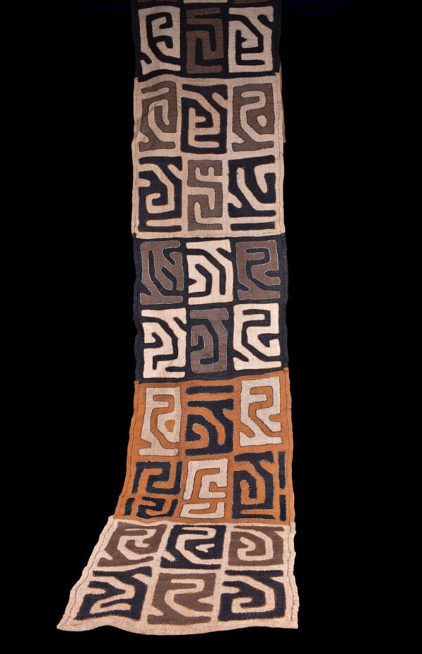 Textile - Cloth - Shoowa-Kuba - DR Congo 280 cm: Kuba skirts, Tcaka, long are cloths made from raffia, from 8 - 25 feet long, from the Ngeende, Bushoong and Ngongo peoples. They incorporate appliqued "patches", embroidered shapes and patterns,