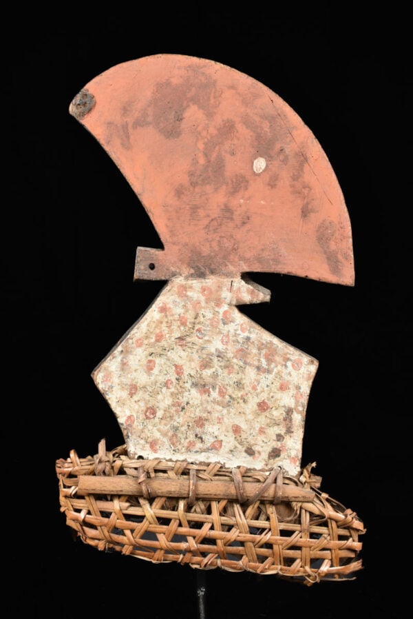 Headdress - Wood - Budja - DR Congo: Rare African mask from the north east of the Democratic Republic of Congo, in the Oubangui region. This wooden crest mask represents a faceless migratory bird. The traditional African Budza / Budja