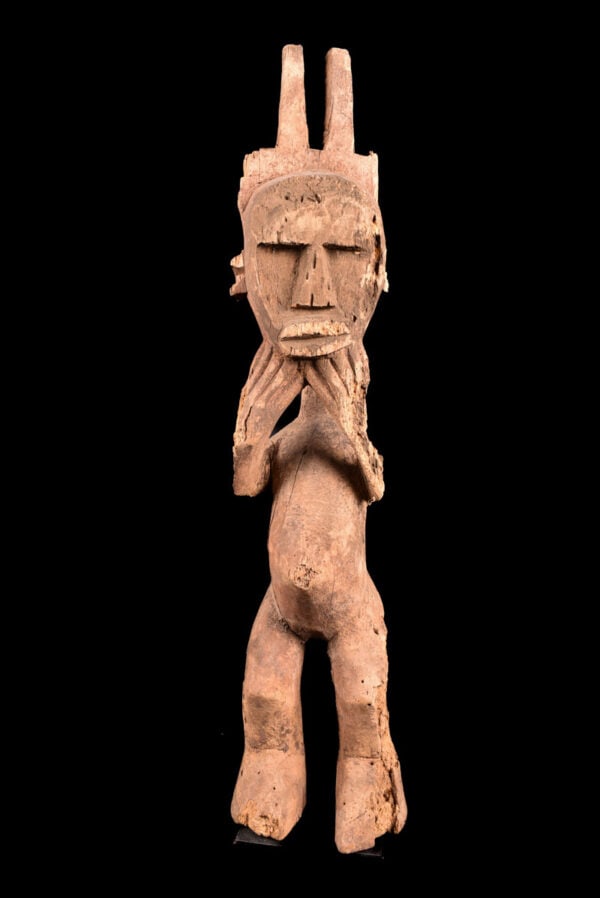 Ancestor Figure - Wood - Nepal: Old wooden ancestor figure from Nepal Great standing wooden ancestor figure from Nepal. Wood, covered with pigment, standing with a raised arm. Ancestor figures were placed on family shrines. They ser