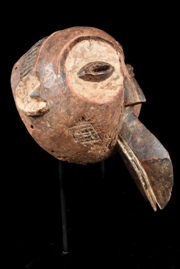 Bird Mask - Wood - Luba- Congo DRC: Stunning Luba bird mask from DR Congo. In Luba and Songye African art, the masks of the Bwadi Bwa Kifwebe society sometimes appear in the form of an animal face, it is probably a rooster, a bird