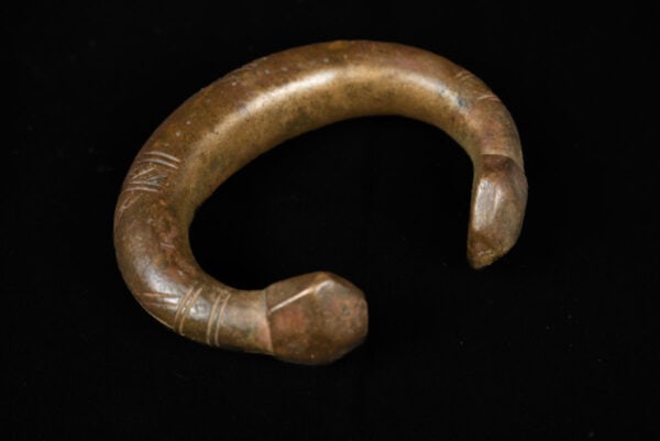 Bracelet / Currency - Bronze Manilla - West Africa: Old copper Manilla - West African trade currency. Manillas are (almost ring-like) bracelets, mostly in bronze or copper, very rarely of gold. They served as a kind of money or barter. They were also