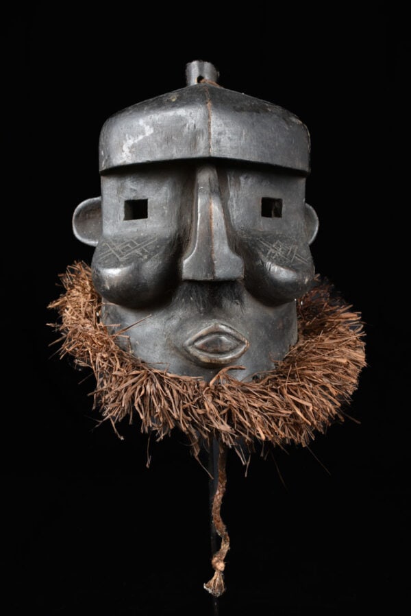 Mask - Wood, Raphia - Binji - Congo: Wonderful rar Binji mask from Congo. Central Africa, Democratic Republic of the Congo, Binji (also Bindji) peoples, ca. early to mid-20th century CE. A lovely hand-carved wooden helmet mask known as a