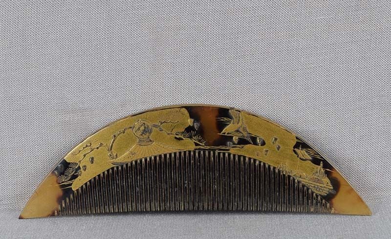 19c Japanese lacquer turtle shell KUSHI hair COMB - 2