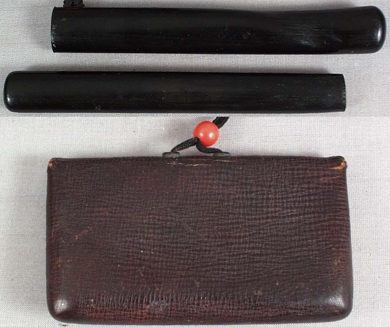 19c Japanese TOBACCO POUCH pipe holder Shogun TOYOTOMI crest - 5