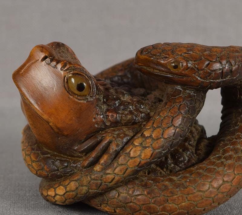 Vintage netsuke SNAKE & TOAD by YUSAN - 5