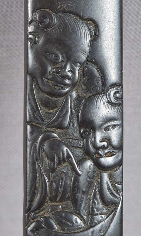 18c Japanese sword KOZUKA Kanzan & Jittoku reading scroll - 2