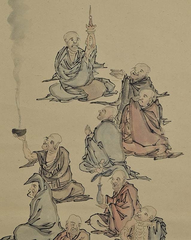 Japanese scroll painting 16 RAKAN disciples of Buddha by HIROKAMI - 3