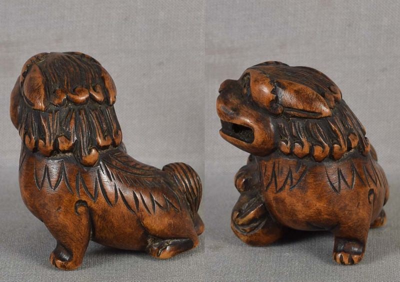 18c netsuke SHISHI with young - 3