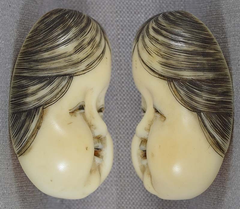 19c child’s netsuke OKAME MASK by ROSUI - 2
