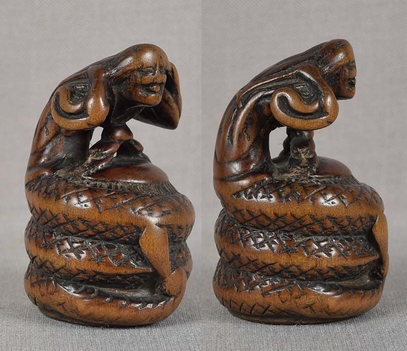 18c netsuke KIYOHIME turning into DRAGON - 2
